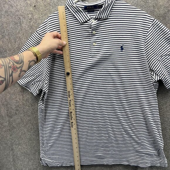 Polo Ralph Lauren Polo Shirt Mens XL Navy White Stripe Classic Fit Cotton Logo - Picture 6 of 12